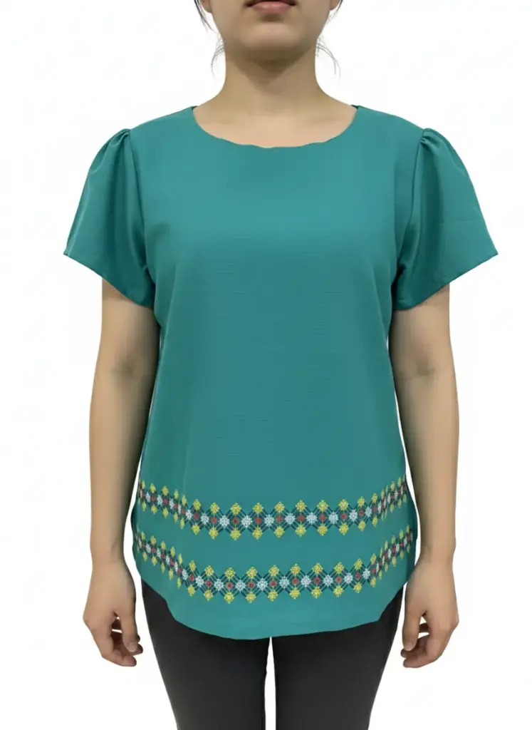 [BLS-MEL-M1-36] Blusa color turquesa con punto de cruz de varios colores