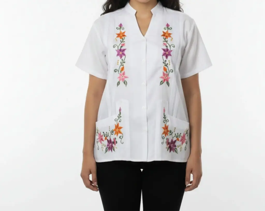 Blusa blanca con flores de colores laterales - Modelo 13