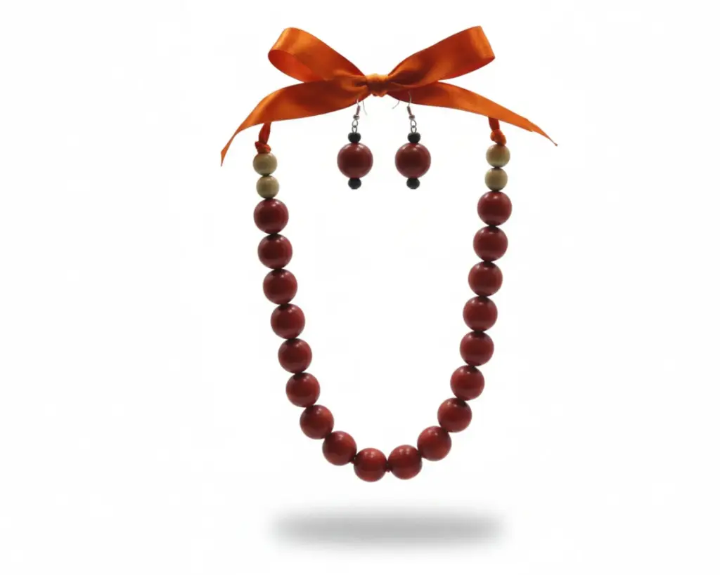 Juego collar y aretes de madera naranja