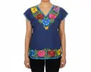 Blusa hipil azul marino bordes azules -Modelo 1