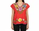 Blusa hipil rojo bordadas de flores - Modelo 3