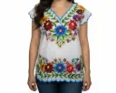 Blusa hipil blanca bordes azules -Modelo 5