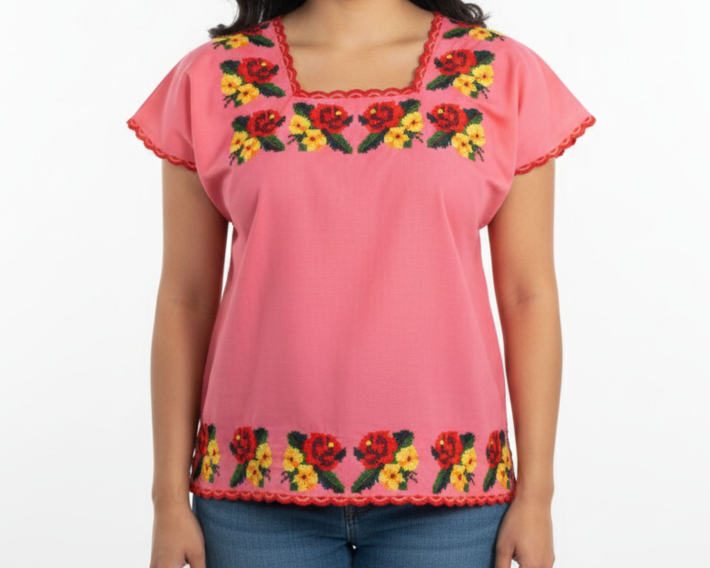 [BLS-TIT-M4-XG] Blusa tipo hipil Yucateco en punto de cruz - Modelo 4  