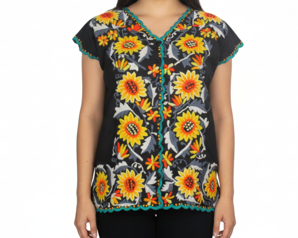 Blusa negra bordado grueso a mano - Modelo 1 