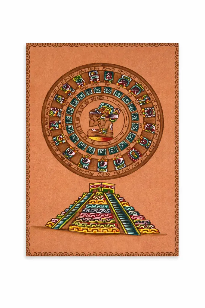 Pintura maya en piel con pirograbado - Modelo 1
