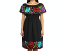 Vestido negro con flores rojas, verdes y moradas - Modelo 1