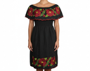 Vestido negro con flores rojas, verdes y moradas - Modelo 3