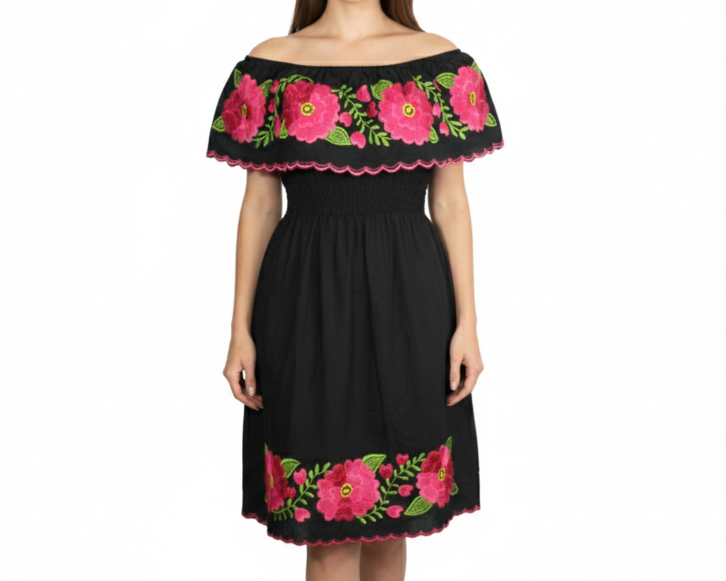 Vestido negro con flores rosas - Modelo 4 