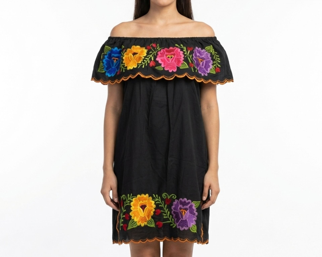 Vestido negro con flores multicolor - Modelo 6