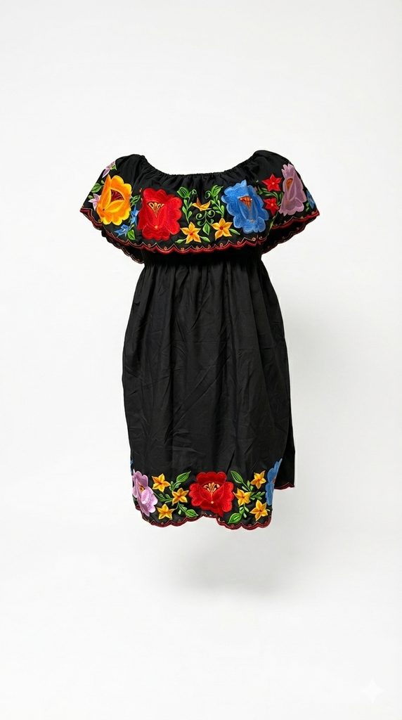 Vestido negro con flores multicolor - Modelo 7