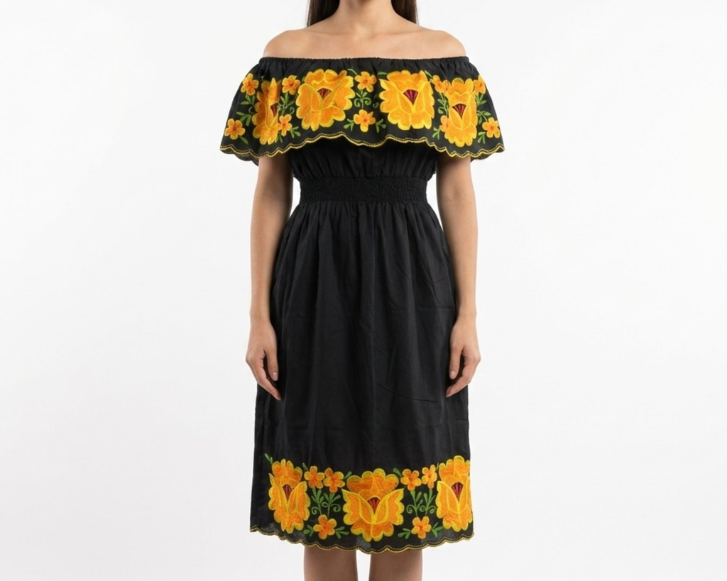 Vestido negro con flores amarillas - Modelo 9