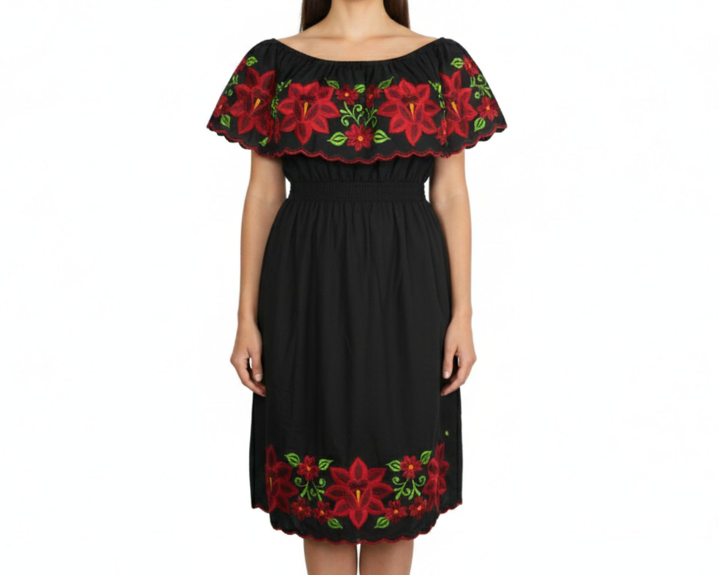Vestido negro con flores rojas - Modelo 11