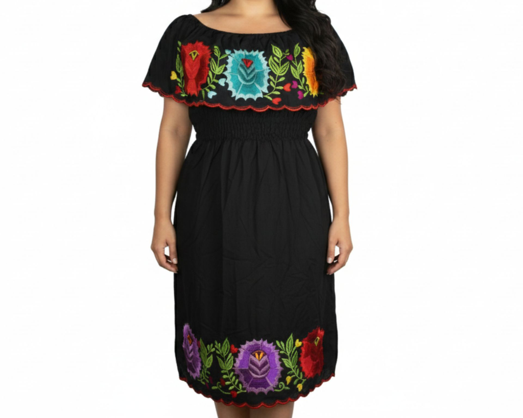 Vestido negro con flores multicolor - Modelo 12
