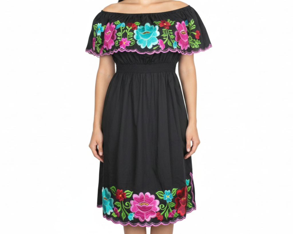 Vestido negro con flores moradas - Modelo 13