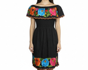 Vestido negro con flores naranjas, azules y rosas - Modelo 14