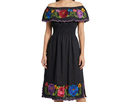 Vestido negro con flores rojas, moradas y azules - Modelo 19