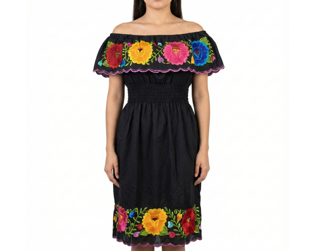 Vestido negro con flores multicolor - Modelo 20