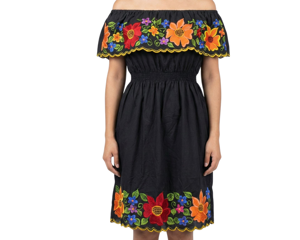 Vestido negro con flores naranjas y rojas - Modelo 22
