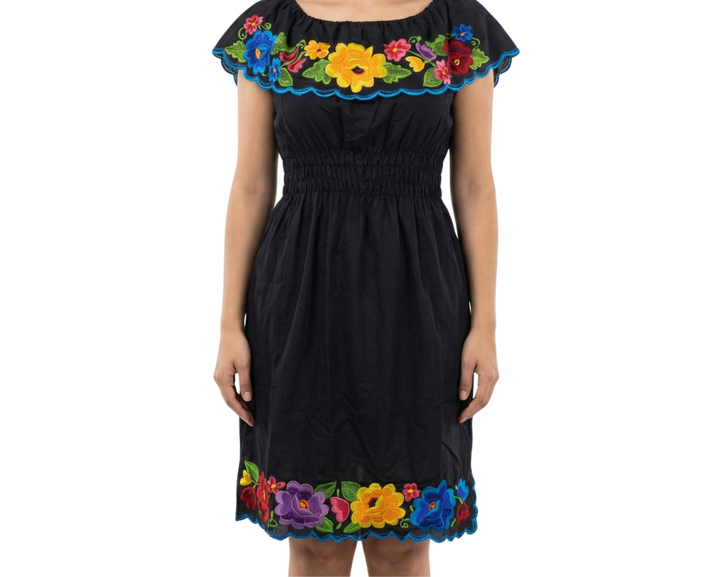 Vestido negro con flores azules, amarillas y rojas - Modelo 23