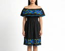 Vestido negro con flores puntiagudas azules - Modelo 27