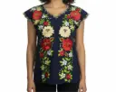 Blusa azul marino con bordado de flores