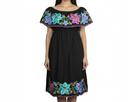 Vestido negro con flores moradas, azules y verdes - Modelo 2