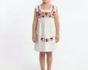 Vestido infantil color beige con flores rojo 