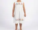 Vestido infantil color beige con flores color amarillo, rosa, melón y azul.