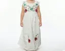 Vestido infantil color beige con flores verdes y rojos