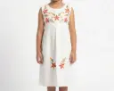 Vestido infantil color beige con flores color rosa y amarillo