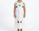 Vestido infantil color beige con flores color azul y rojo 