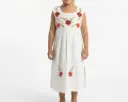 Vestido infantil color beige con flores rosas y naranjas