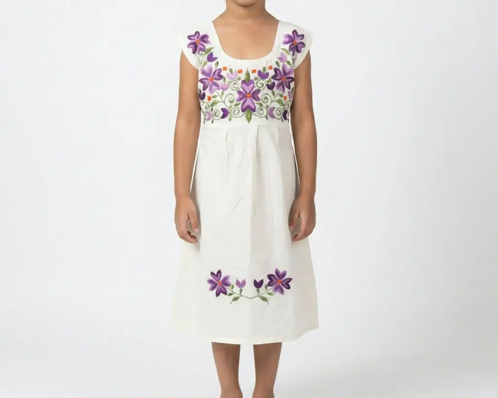 Vestido infantil color beige morado 