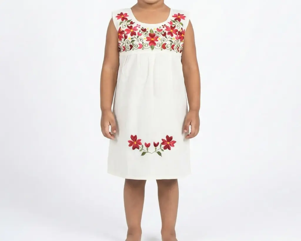 Vestido infantil color beige color rosa 