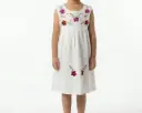 Vestido infantil color beige con flores color rosa y rojo 