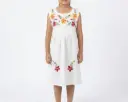 Vestido infantil color beige con flores naranja y rosa