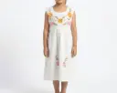 Vestido infantil color beige con flores amarillo y rosa 