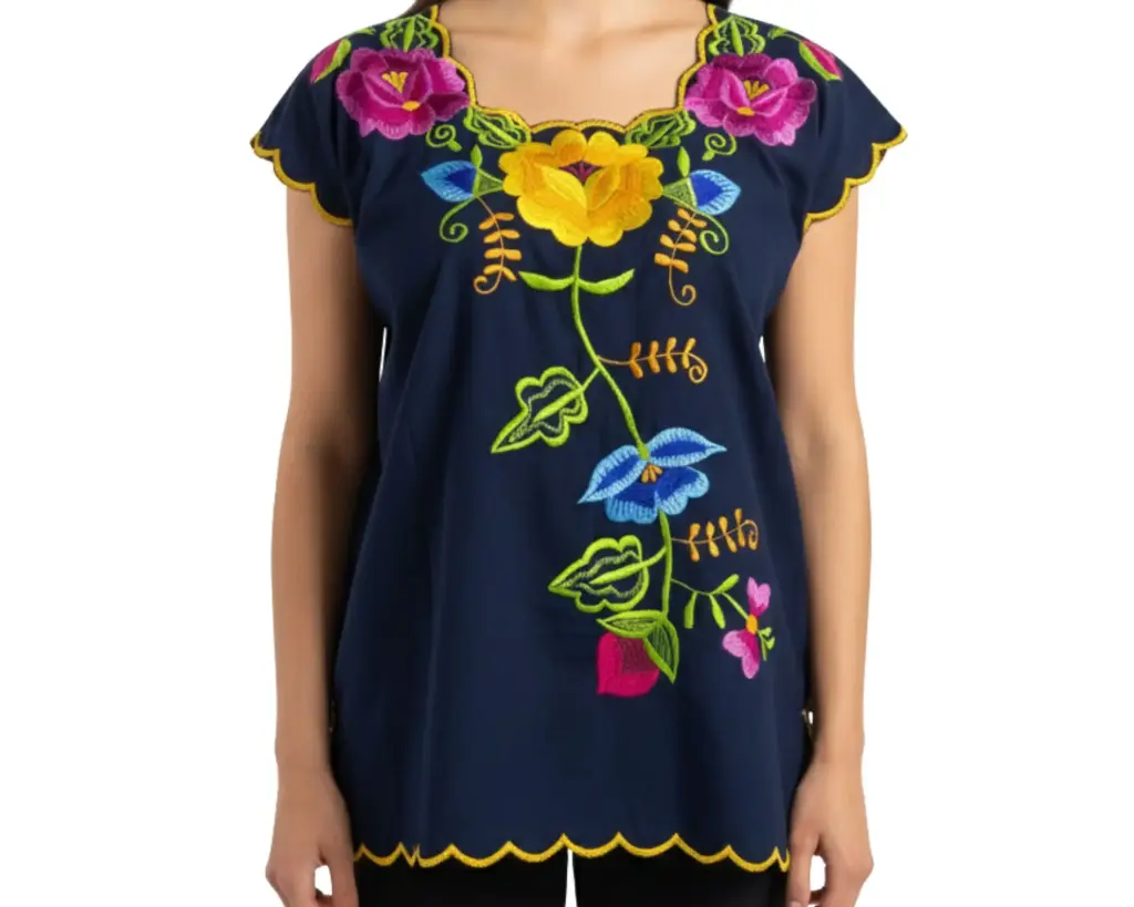 Blusa azul marino cuelloredondo con terminación cuadrada