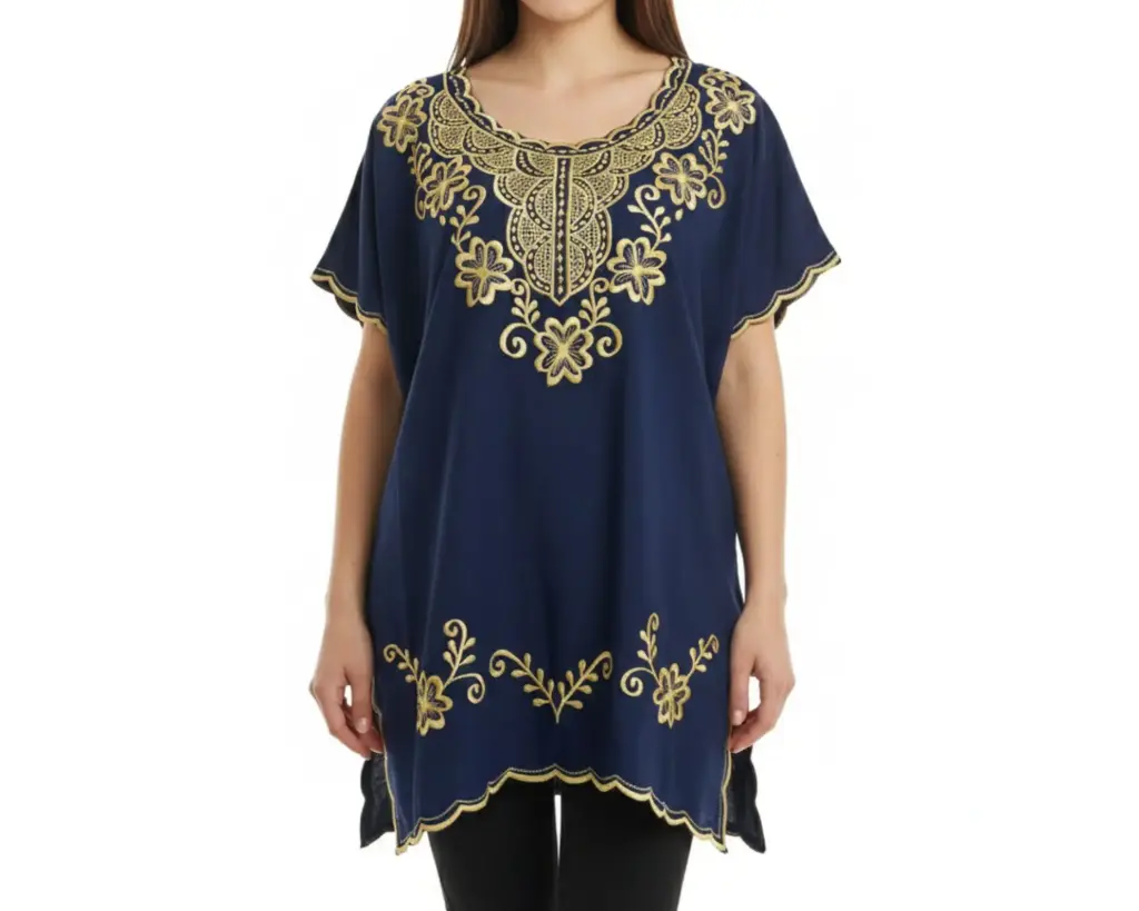 Blusa azul marino cuello redondo con terminación cuadrada