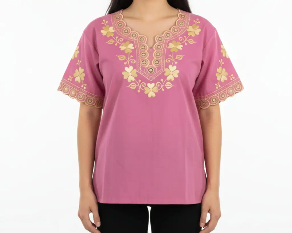 Blusa rosa con flores amarillas