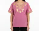 Blusa rosa con flores amarillas