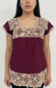 Blusa vino bordado flores doradas