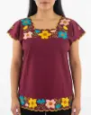 Blusa vino bordado amplio de flores doradas