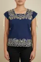 Blusa azul marino con flores amarillas