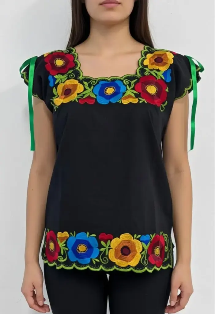 Blusa negra con flores varias