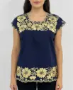 Blusa azul marino con dorado flores grandes- enredadera