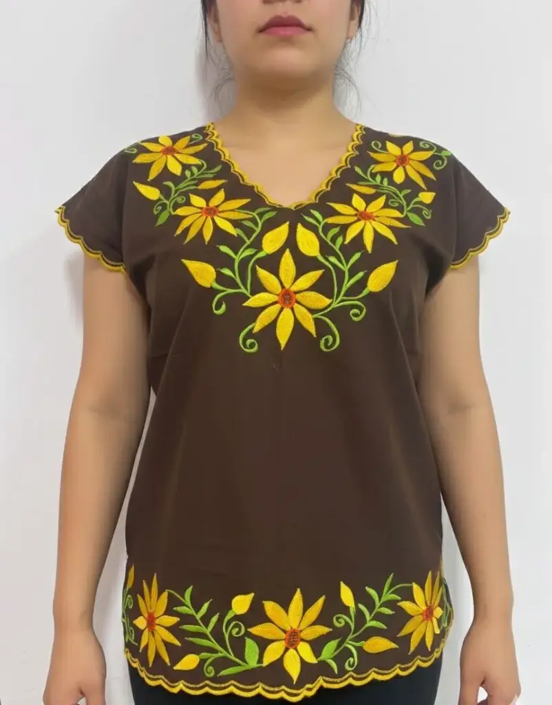 [BLS-AIL-M1-44] Blusa color cafe con bordado de flores
