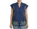 Blusa con botones azul mariano con flores bordadas