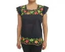 Blusa negra con flores borde naranja