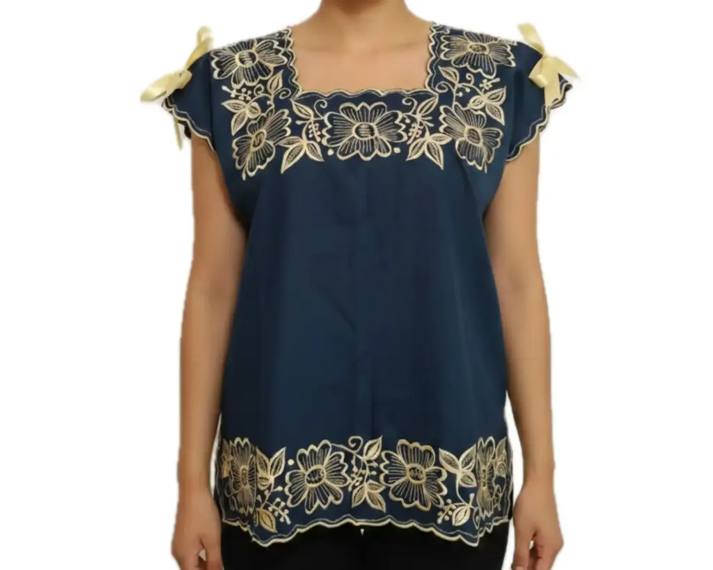 Blusa azul marino con detalles dorados